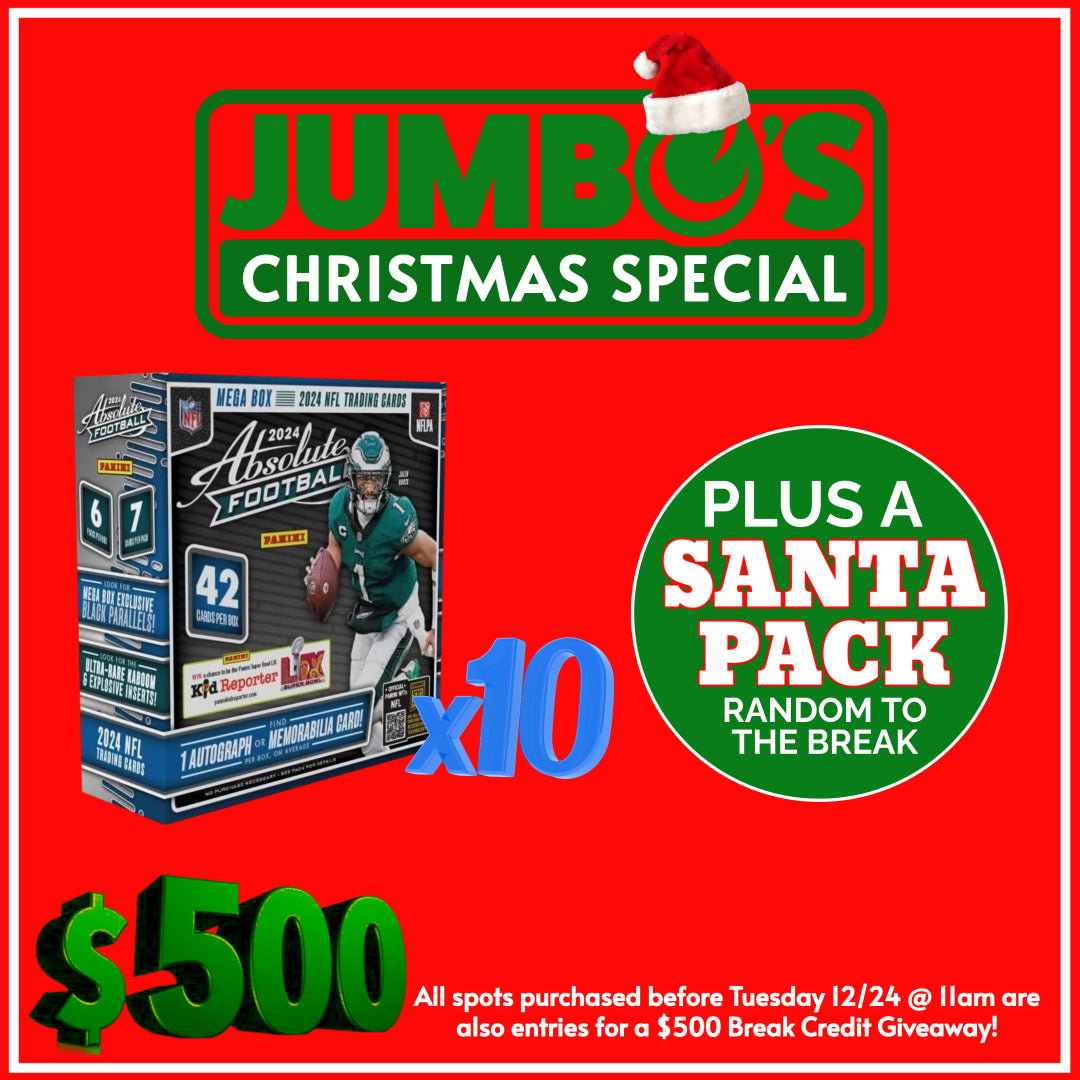 🎄 Jumbo's Christmas Special! 12 Breaks, 12 SANTA PACKS! BREAK #7381 - 2024 Absolute Mega 10 Box (Random Team)